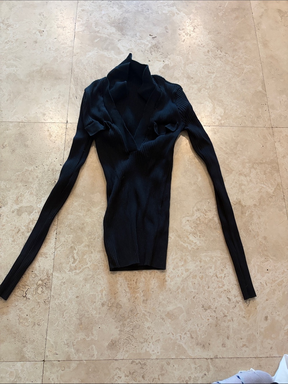 Zara Black Ribbed Deep V-Neck Sweater